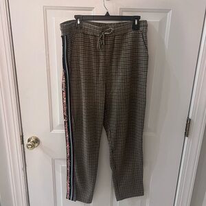 Brown Checkered Pants with Side Stripe